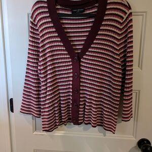 Lane Bryant Striped Burgundy Sweater